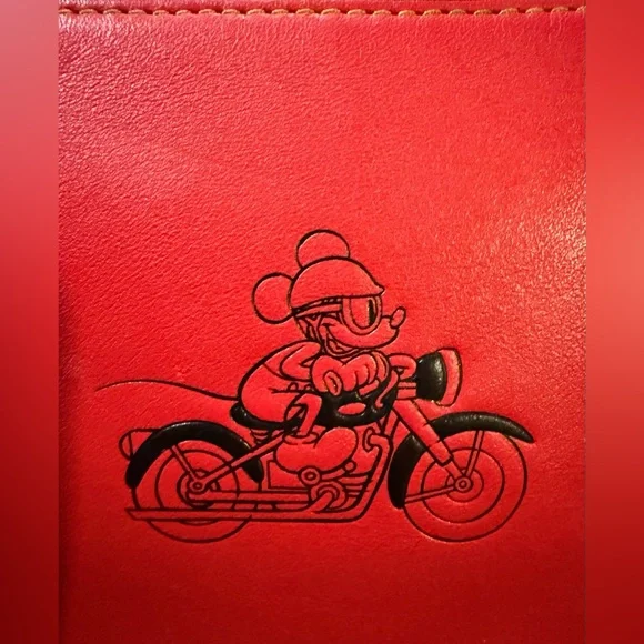 Coach x Disney Mickey on Bike Limited Edition Vibrant Red Leather Wristlet
